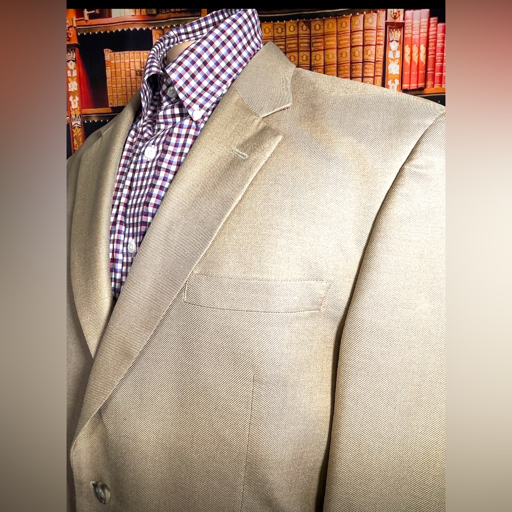 Jos. A. Bank Sports Jacket Mens Sz 44r Beige Silk Wool Blend 2 Button Blazer